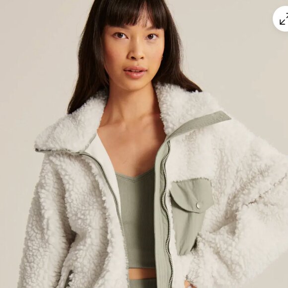 🤍🌿 Abercrombie& Fitch Full-Zip Utility White Sherpa Jacket Size M 🤍🌿 - Picture 2 of 16